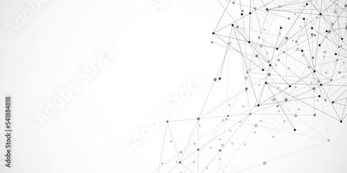 Abstract background and geometric pattern with connecting the dots and lines. Networking concept, internet connection and global communication