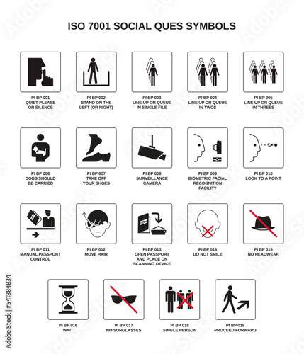 set of iso 7001 social ques symbols on white background