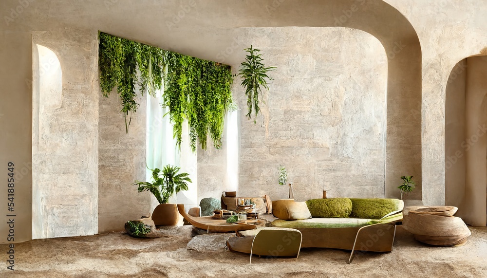 Desert style living room meeting hall interior design illustration ...