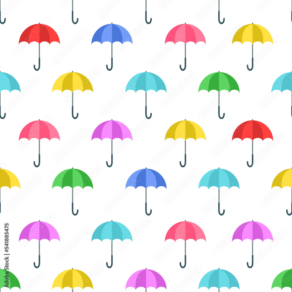 Colorful Umbrella seamless pattern on transparent background.