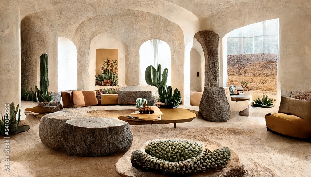 Desert style home living room interior design illustration Stock ...