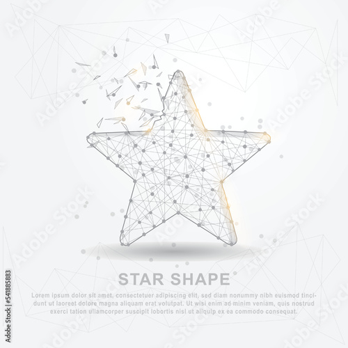 Star point, line and composition digitally drawn in the form of broken a part triangle shape and scattered dots low poly wire frame.