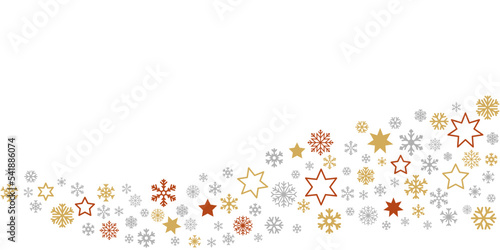 Snowflakes and Stars Border. Christmas background. Vector illustration.