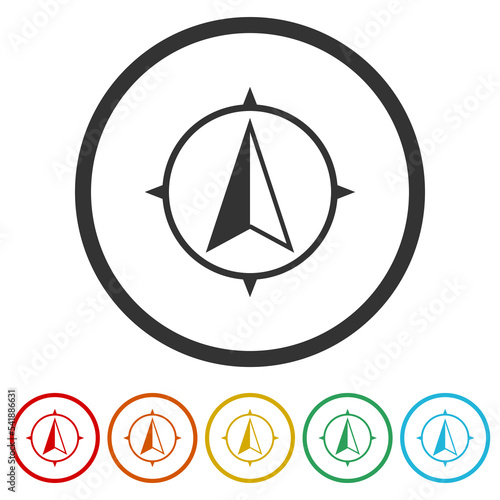 North symbol. Set icons in color circle buttons