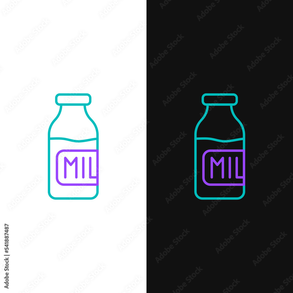 Line Closed glass bottle with milk icon isolated on white and black background. Colorful outline concept. Vector