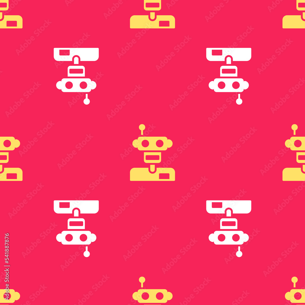 Yellow Robot icon isolated seamless pattern on red background. Vector Yellow Robot icon isolated seamless pattern on red background. Vector