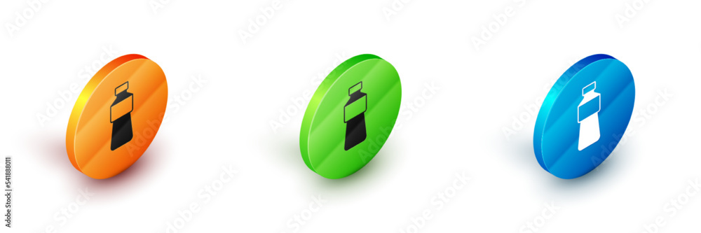 Isometric Bottle of water icon isolated on white background. Soda aqua drink sign. Circle button. Vector Isometric Bottle of water icon isolated on white background. Soda aqua drink sign. Circle button. Vector