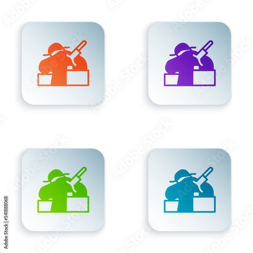 Color Murder icon isolated on white background. Body, bleeding, corpse, bleeding icon. Concept of crime scene. Set colorful icons in square buttons. Vector