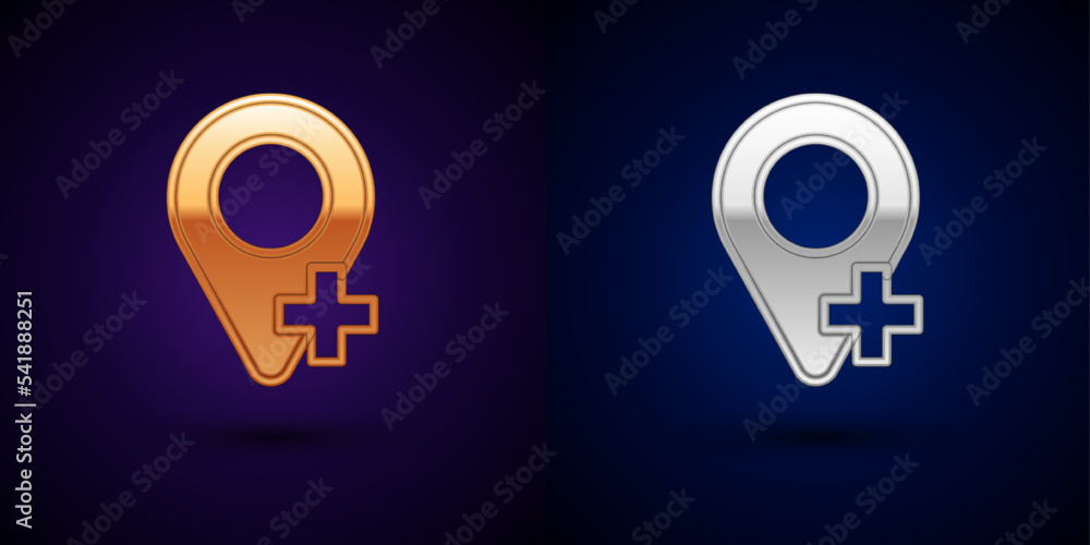 Gold and silver Map pin icon isolated on black background. Navigation, pointer, location, map, gps, direction, place, compass, search concept. Vector Gold and silver Map pin icon isolated on black background. Navigation, pointer, location, map, gps, direction, place, compass, search concept. Vector