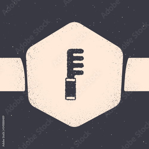 Grunge Hairbrush icon isolated on grey background. Comb hair sign. Barber symbol. Monochrome vintage drawing. Vector