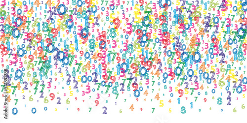 Falling colorful orderly numbers. Math study concept with flying digits. Alluring back to school mathematics banner on white background. Falling numbers vector illustration.
