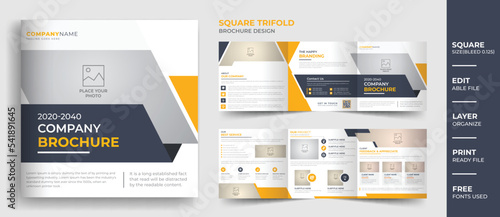 Company profile square trifold brochure design, multipurpose corporate brochure template layout