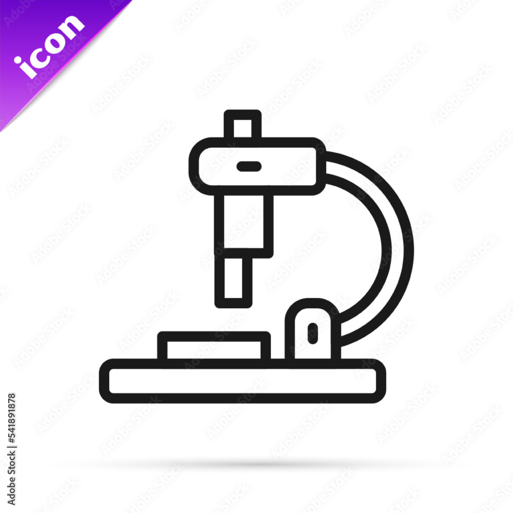 Black line Microscope icon isolated on white background. Chemistry, pharmaceutical instrument, microbiology magnifying tool. Vector Black line Microscope icon isolated on white background. Chemistry, pharmaceutical instrument, microbiology magnifying tool. Vector