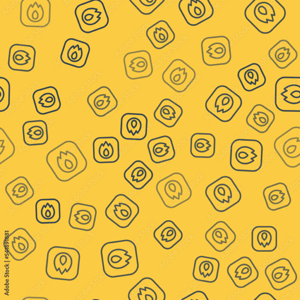 Blue line Fire flame icon isolated seamless pattern on yellow ...