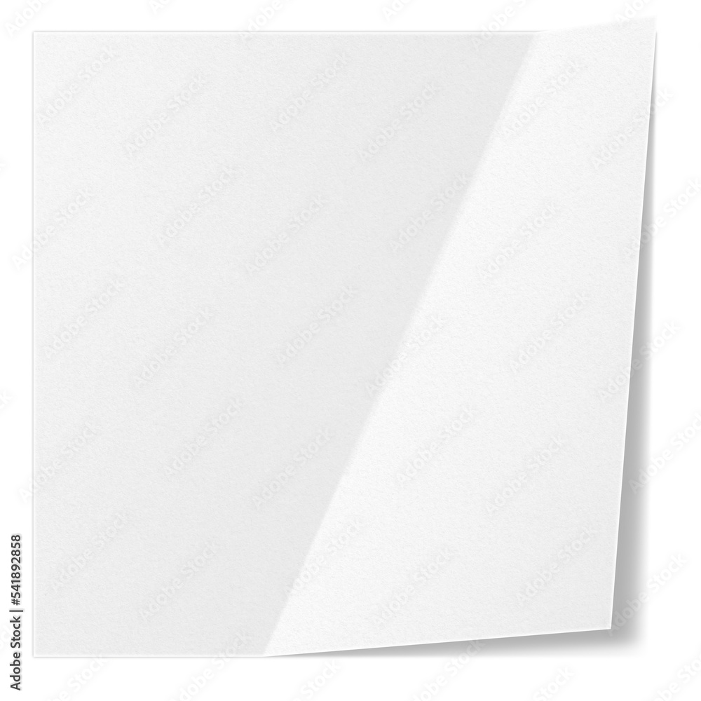 Biała pusta składana kwadratowa karty. Pusty arkusz papieru. Jedno zagięcie na kartce. - obrazy, fototapety, plakaty 