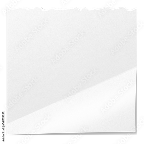 Biała pusta składana kwadratowa karty. Rozdarty arkusz papieru. Jedno zagięcie na kartce.