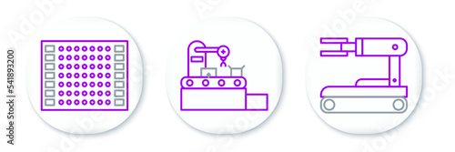 Set line Robot, Printed circuit board PCB and Factory conveyor system belt icon. Vector © Oksana