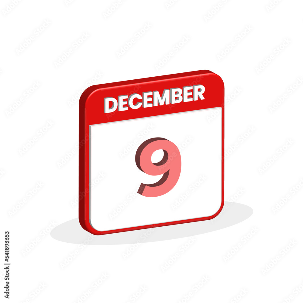 9th December Calendar 3D Icon 3D December 9 Calendar Date Month Icon