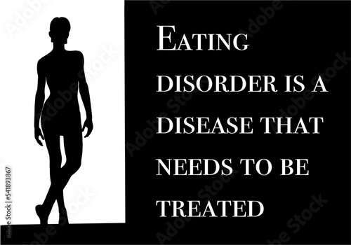 Eating disorder vector concept. Editable template for losing weight idea with woman silhouette.