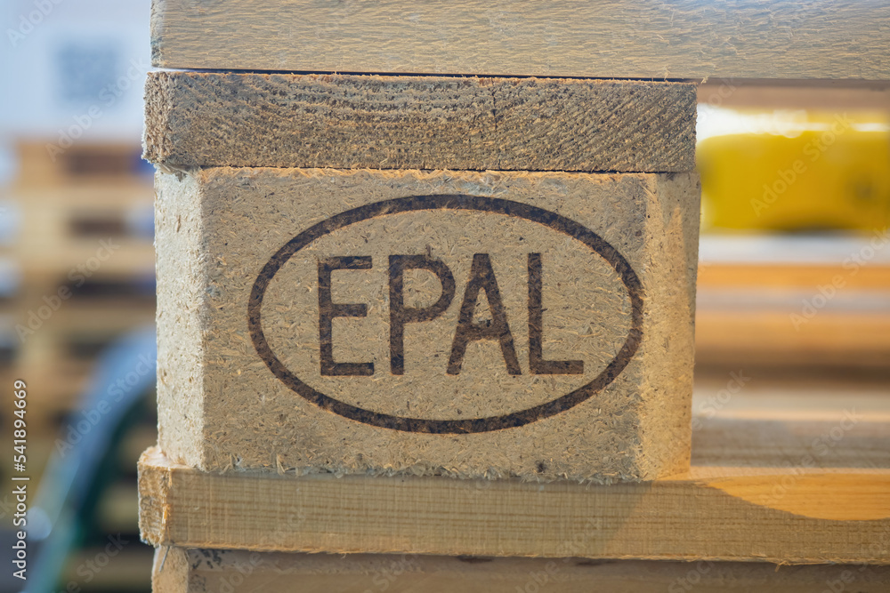 Epal logo. Fragment of Europalette. EPAL inscription on pallet