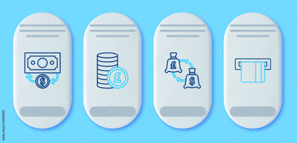 Set line Coin money with pound, Currency exchange, Stacks paper cash and Credit card inserted icon. Vector Set line Coin money with pound, Currency exchange, Stacks paper cash and Credit card inserted icon. Vector