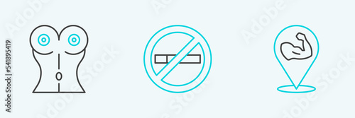 Free Download Set line Bodybuilder muscle, Women waist and No Smoking icon. Vector - GFXLoad