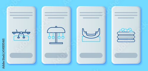 Set line Attraction carousel, Boat swing, Seesaw and Pool with balls icon. Vector