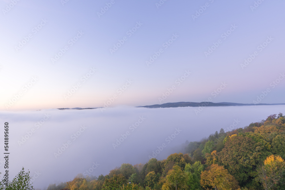View over the lake Edersee with inversion weather condition