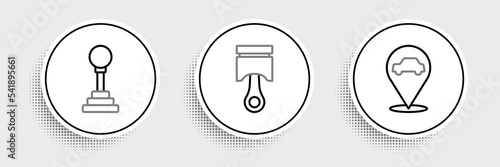 Canvas-taulu Set line Location with car service, Gear shifter and Engine piston icon