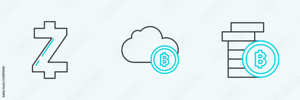 Set line Cryptocurrency coin Bitcoin, Zcash ZEC and cloud mining icon. Vector Set line Cryptocurrency coin Bitcoin, Zcash ZEC and cloud mining icon. Vector
