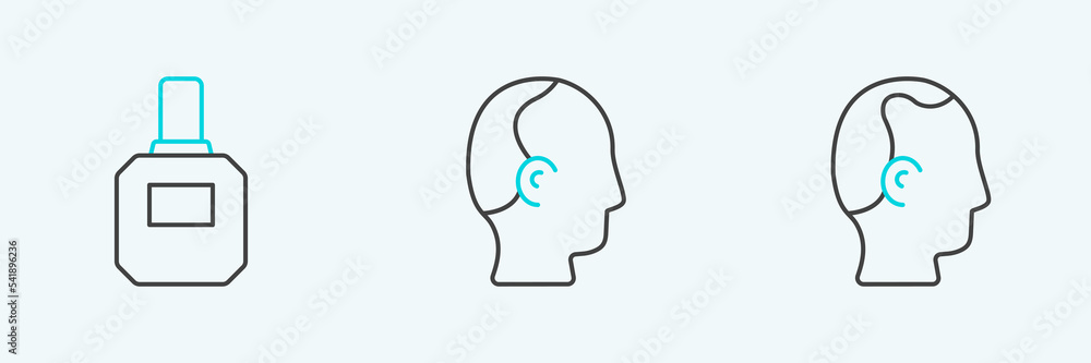 Set line Baldness, Aftershave and icon. Vector Set line Baldness, Aftershave and icon. Vector