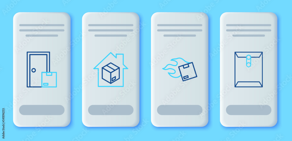 Set line Home delivery services, Carton cardboard box, and Envelope icon. Vector