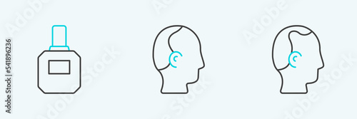 Set line Baldness, Aftershave and icon. Vector