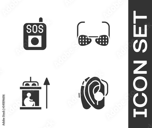 Set Hearing aid, Press the SOS button, Elevator for disabled and Blind glasses icon. Vector