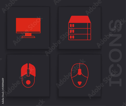 Set Computer mouse, monitor screen, Server, Data, Web Hosting and icon. Vector