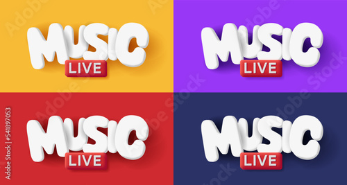 Live music 3d lettering label, rounded render volume letters