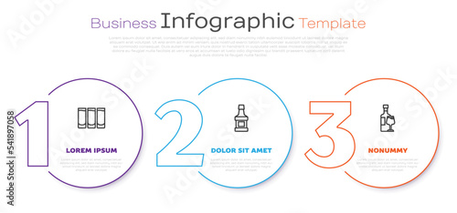 Set line Shot glass, Whiskey bottle and Wine with. Business infographic template. Vector