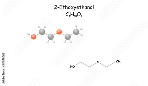 Stylized molecule model/structural formula of 2-Ethoxyethanol.