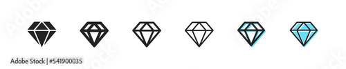 Diamond icon. Vector gem symbol. Simple gemstone outline signs. Credit card web sign. Jewel icon set. Jewelry blue button. Brilliant, emerald, precious stone, flat icons.