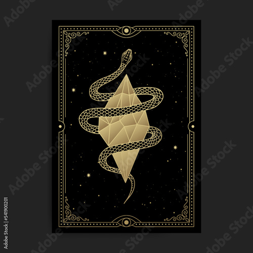 Mythical snakes surround magical stone, crystal or germ