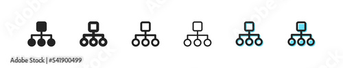 Chart organization icon. Vector department page symbol. Simple organizational outline signs. Structure web sign. Org graphic icon set. CEO company, blue button. Leadership, corporate flat icons.