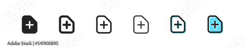 Attach file icon. Vector document clip symbol. Simple add paper outline signs. Clip button, web sign. Office icon. Plus document, add file, copy element, new files, create documents flat icons.