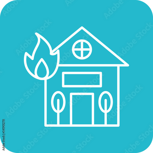 House Fire Line Round Corner Background Icon