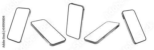 Mobile phones mockup. Set of different phone angles on transparent background.
