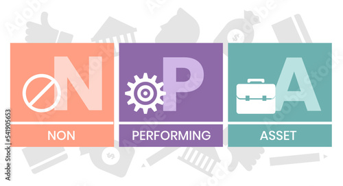 NPA - non performing asset. acronym business concept. vector illustration concept with keywords and icons. lettering illustration with icons for web banner, flyer, landing page, presentation