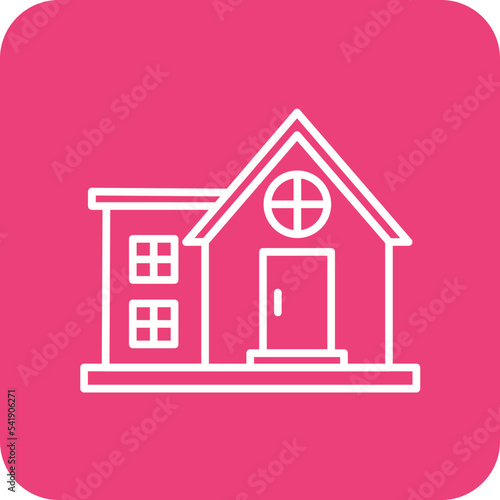 Bungalow Line Round Corner Background Icon