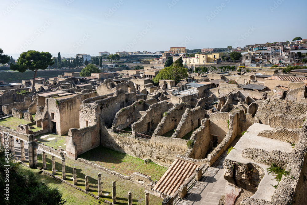 Ruins of Herculaneum, on the slopes of Vesuvius, an ancient Roman city destroyed by volcanic eruption of Vesuvius in 79 AD. Naples, Italy. UNESCO world heritage site