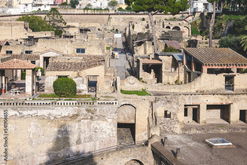 Ruins of Herculaneum, on the slopes of Vesuvius, an ancient Roman city destroyed by volcanic eruption of Vesuvius in 79 AD. Naples, Italy. UNESCO world heritage site photo