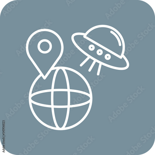 UFO Earth Line Round Corner Background Icon
