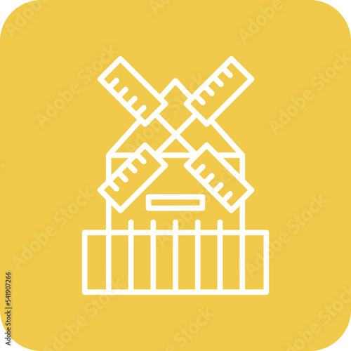 Kinderdijk Windmills Line Round Corner Background Icon